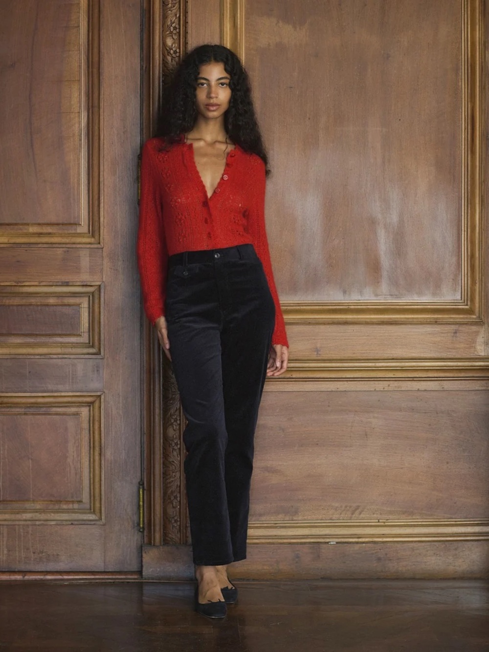 Doen Red Knit Button-Front Cardigan